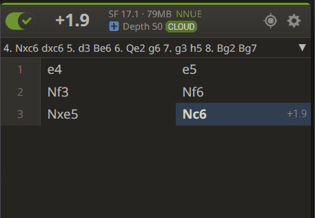 Setting the Stockfish option “Multiple Lines” to 5 on Lichess